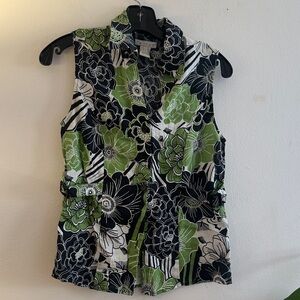 Tweeds Black and Green Floral Button-Up Blouse - Preloaded